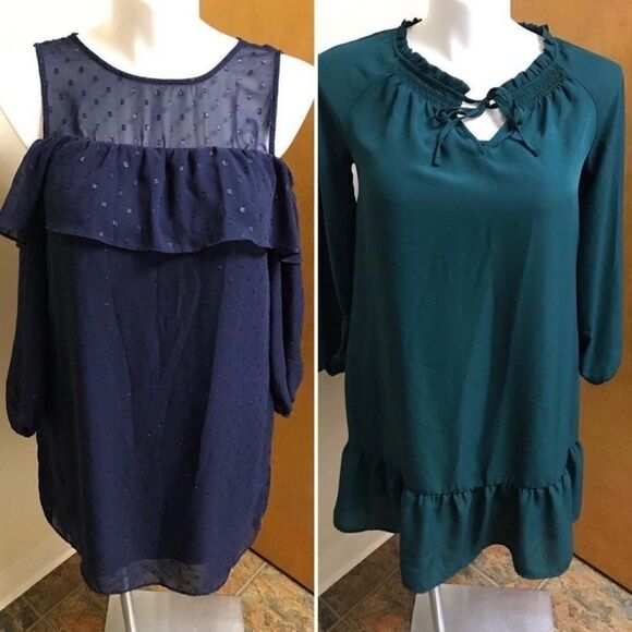 🔮 OLD NAVY | Two Shift Dresses Blue Green Teal Size Medium - Picture 1 of 7